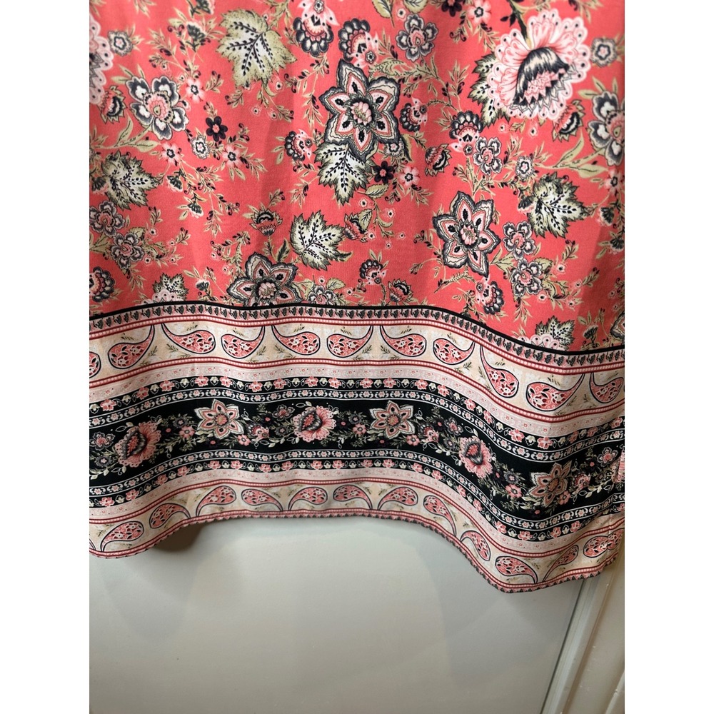 Emery Rose Womens Floral Paisley Shift Dress Coral Pink Keyhole Ring Detail Med - Picture 3 of 6